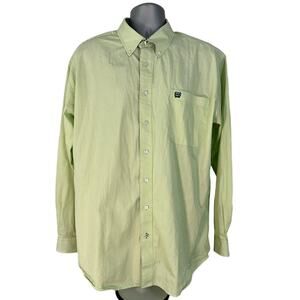 Cinch Light Green Striped Cotton Button Down Size L Lightweight Long Sleeve